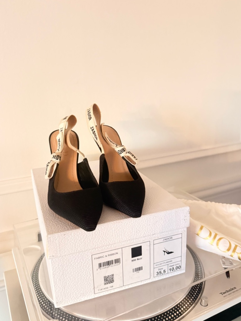 Dior Black Pointed Slingback Pumps with J’Adior Ribbon